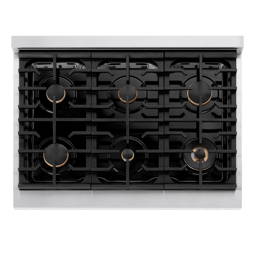 ZLINE Autograph Edition Paramount 36-inch range in stainless steel and champagne bronze accents SGRZ-36-CB, from above