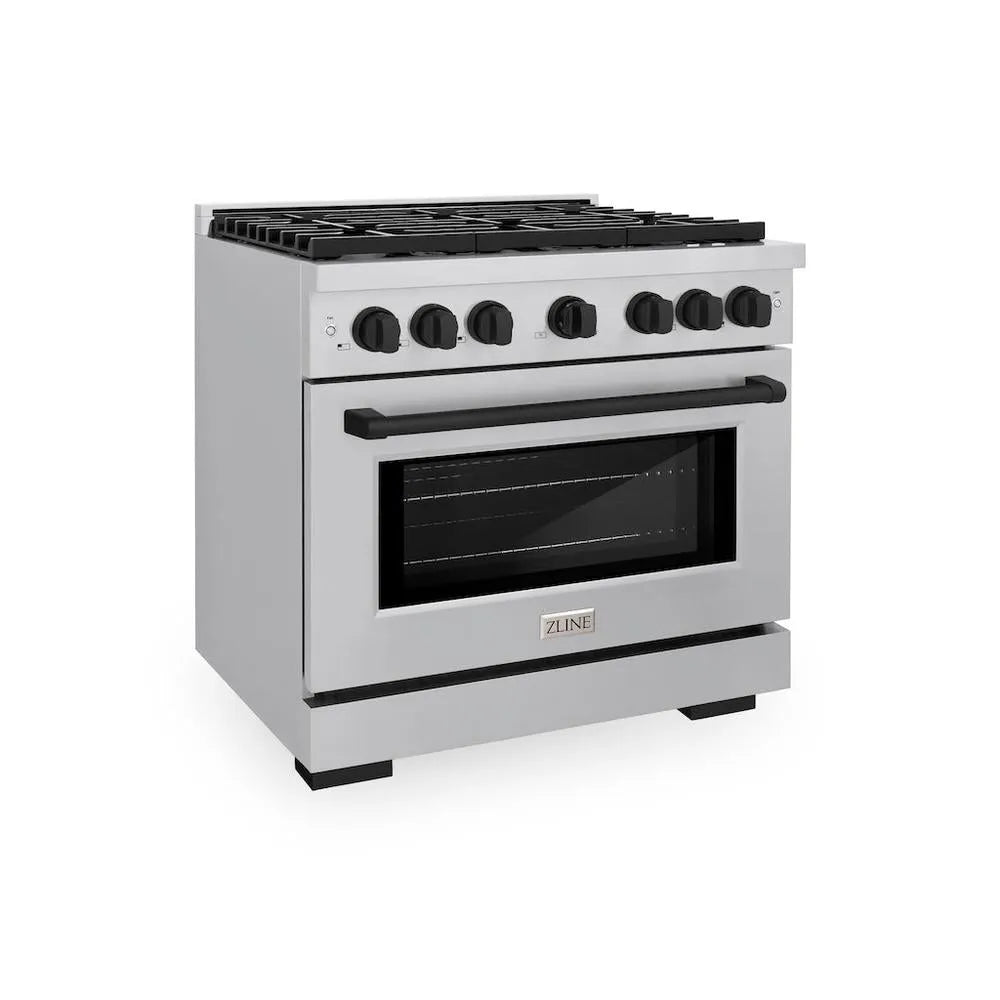 ZLINE Autograph Edition Paramount 36-inch range in stainless steel and matte black accents SGRZ-36-MB