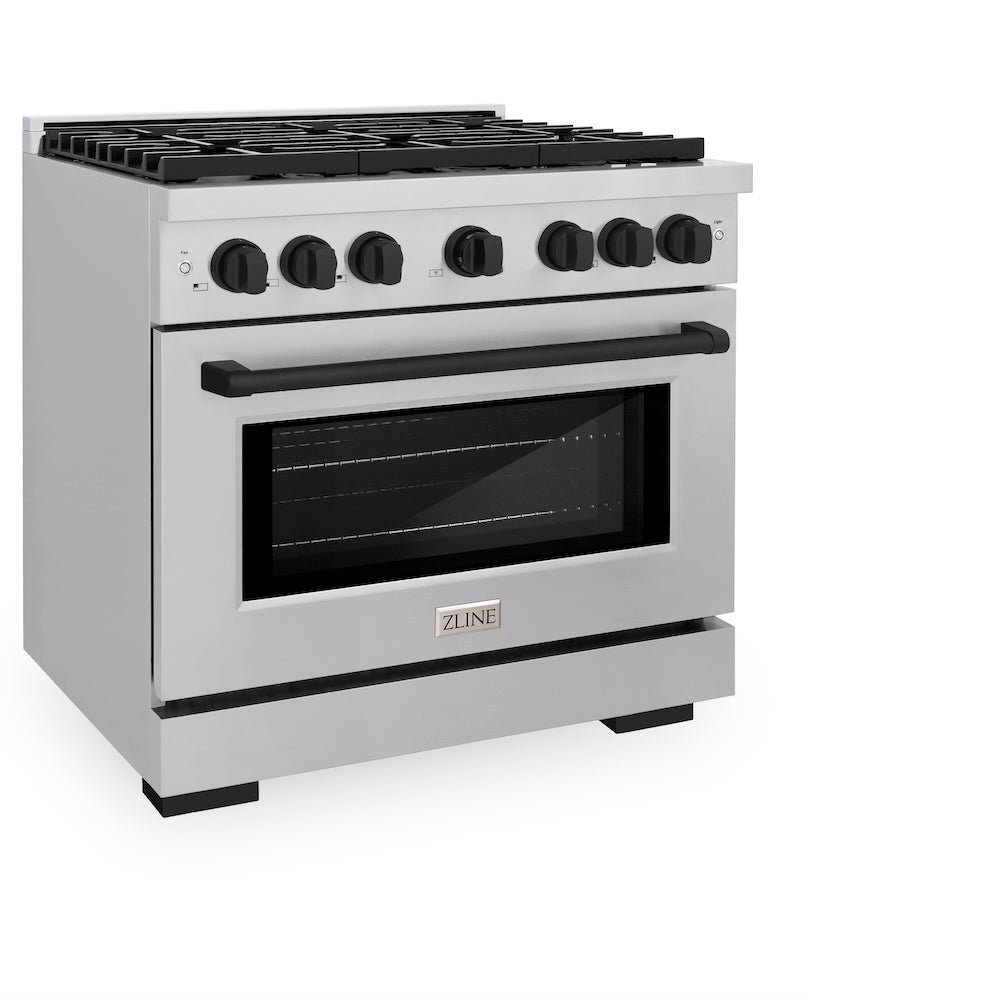 ZLINE Autograph Edition Paramount 36-inch range in stainless steel and matte black accents SGRZ-36-MB, view 3