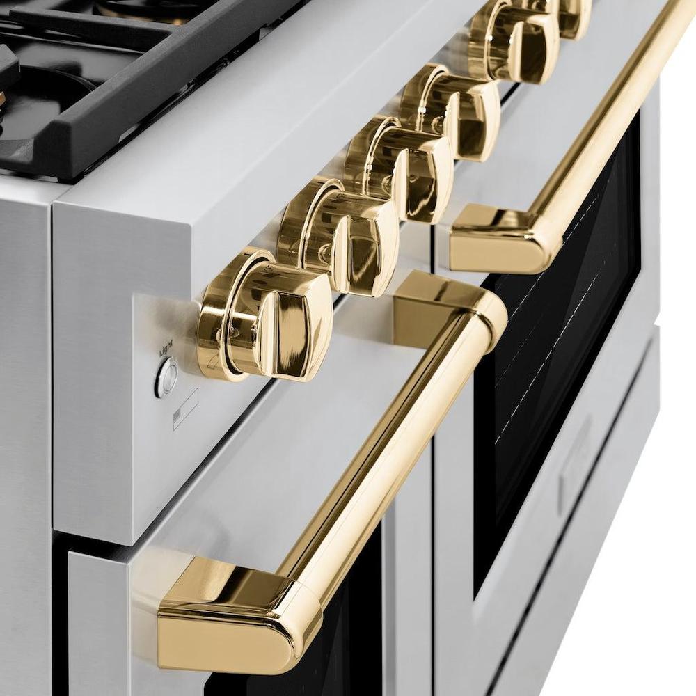 ZLINE Autograph Edition Paramount 48-inch range in stainless steel and polished gold accents SGRZ-48-G, detail