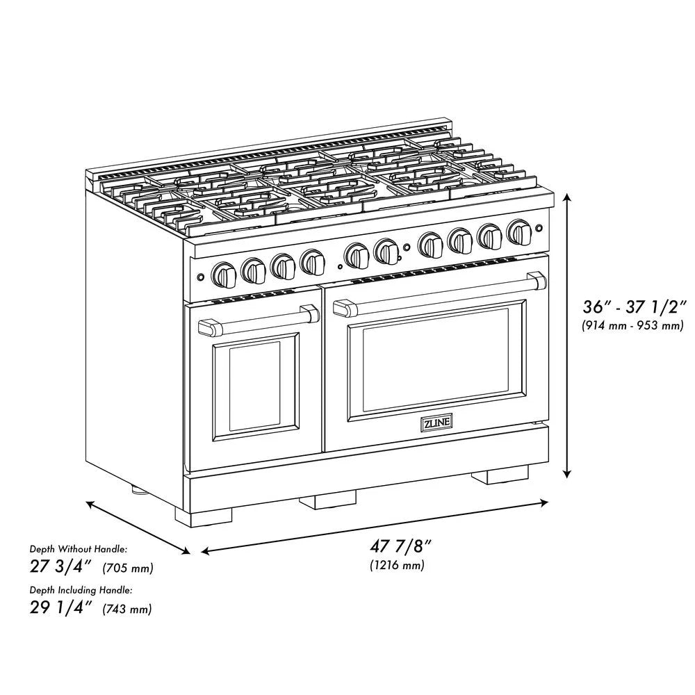 ZLINE Autograph Edition Paramount 48-inch range in stainless steel and matte black accents SGRZ-48-MB, view 7