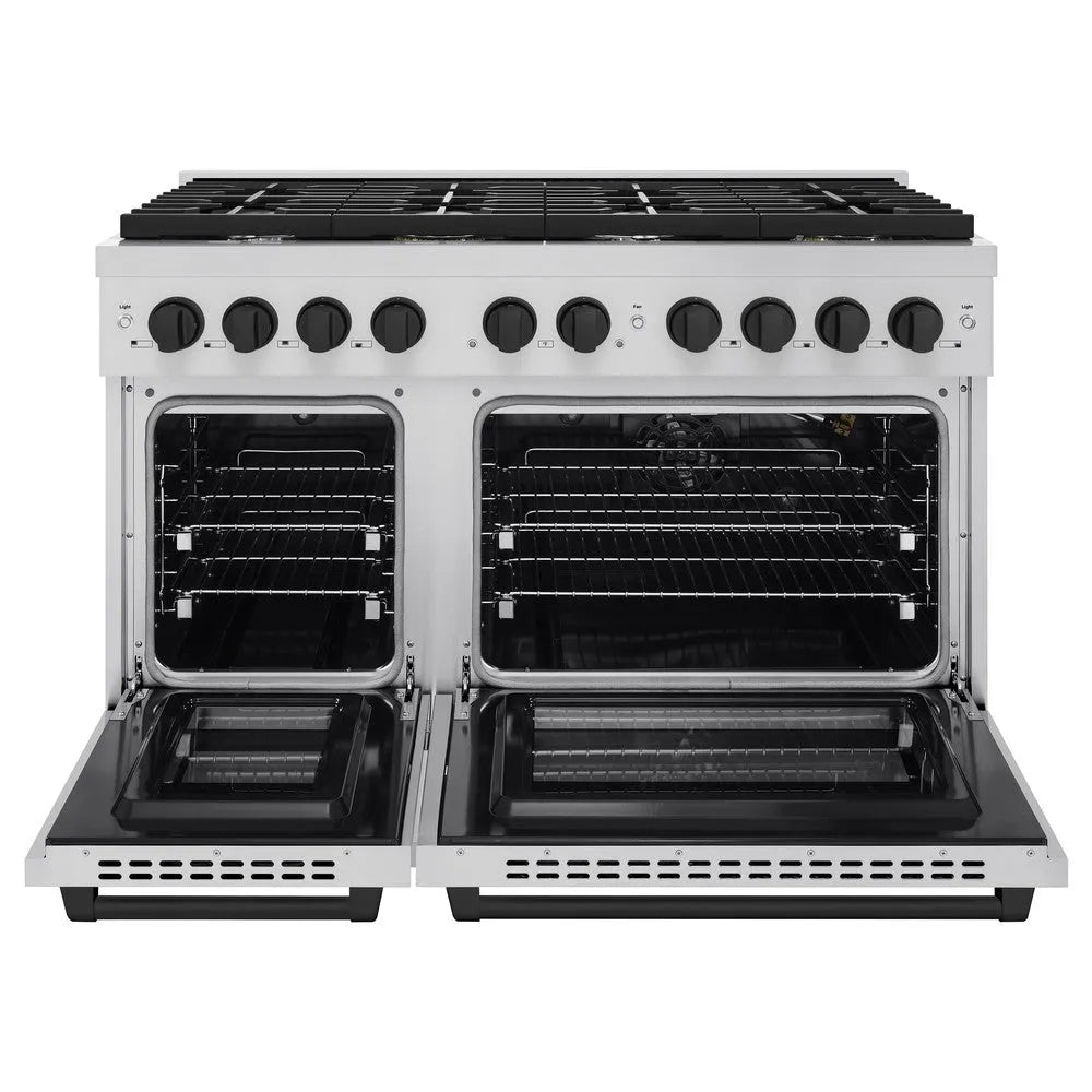 ZLINE Autograph Edition Paramount 48-inch range in stainless steel and matte black accents SGRZ-48-MB, front view