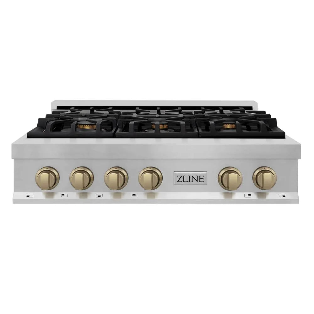 ZLINE Autograph Edition Legacy 36-inch rangetop in stainless steel and champagne bronze accents RTZ-36-CB