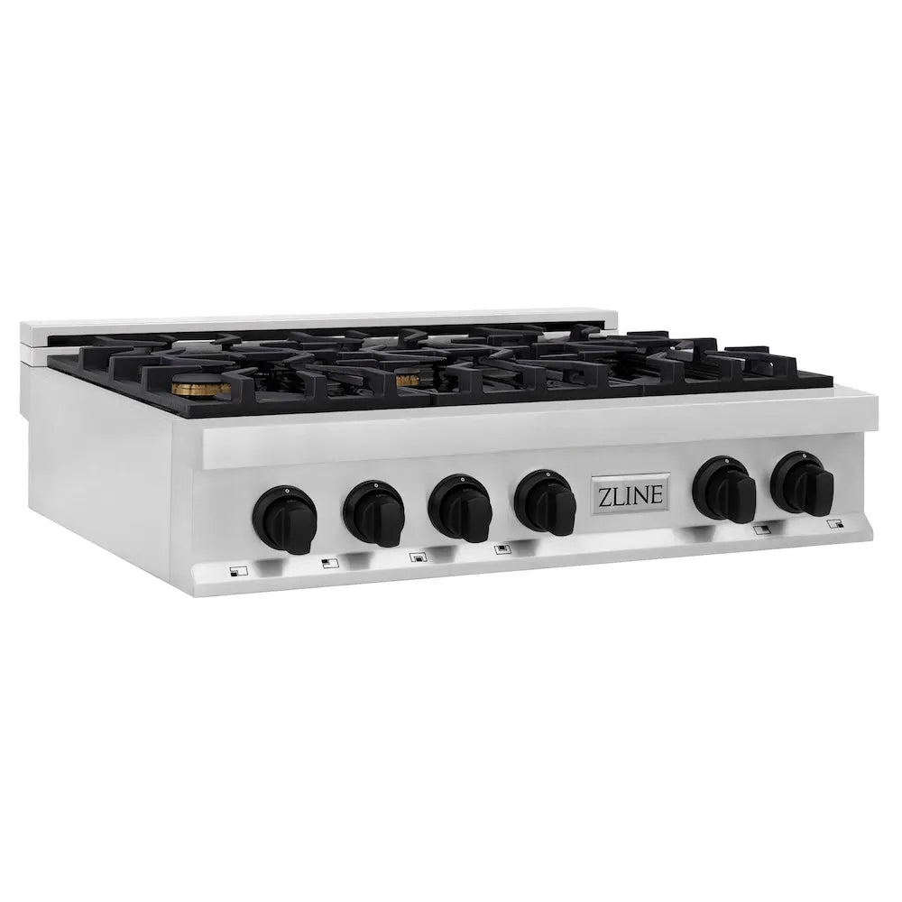 ZLINE Autograph Edition Legacy 36-inch rangetop in stainless steel and matte black accents RTZ-36-MB