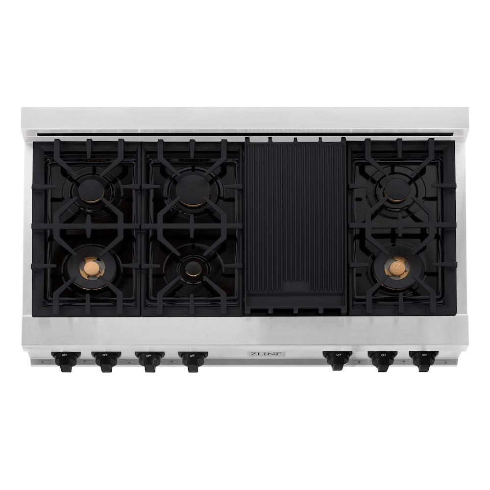 ZLINE Autograph Edition Legacy 48-inch rangetop in stainless steel and matte black accents RTZ-48-MB, from above