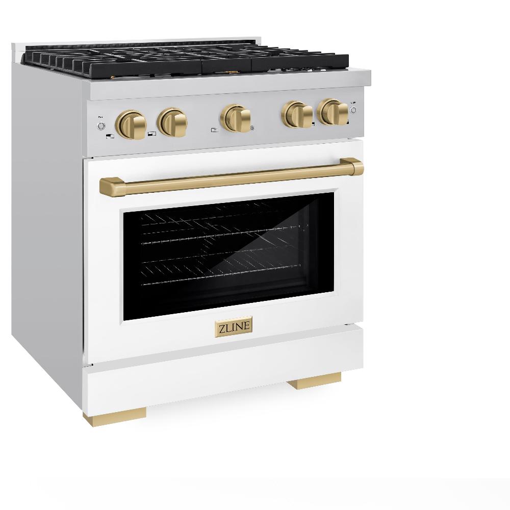 ZLINE Autograph Edition Paramount 30-inch range in stainless steel with white matte door and champagne bronze accents SDRZ-WM-30-CB, view 3