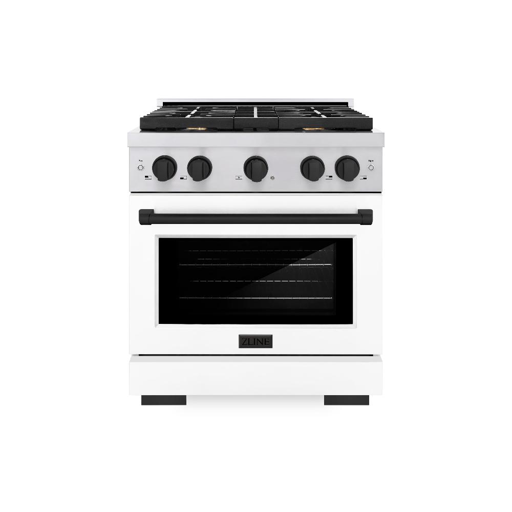 ZLINE Autograph Edition Paramount 30-inch range in stainless steel with white matte door and matte black accents SDRZ-WM-30-MB, front view