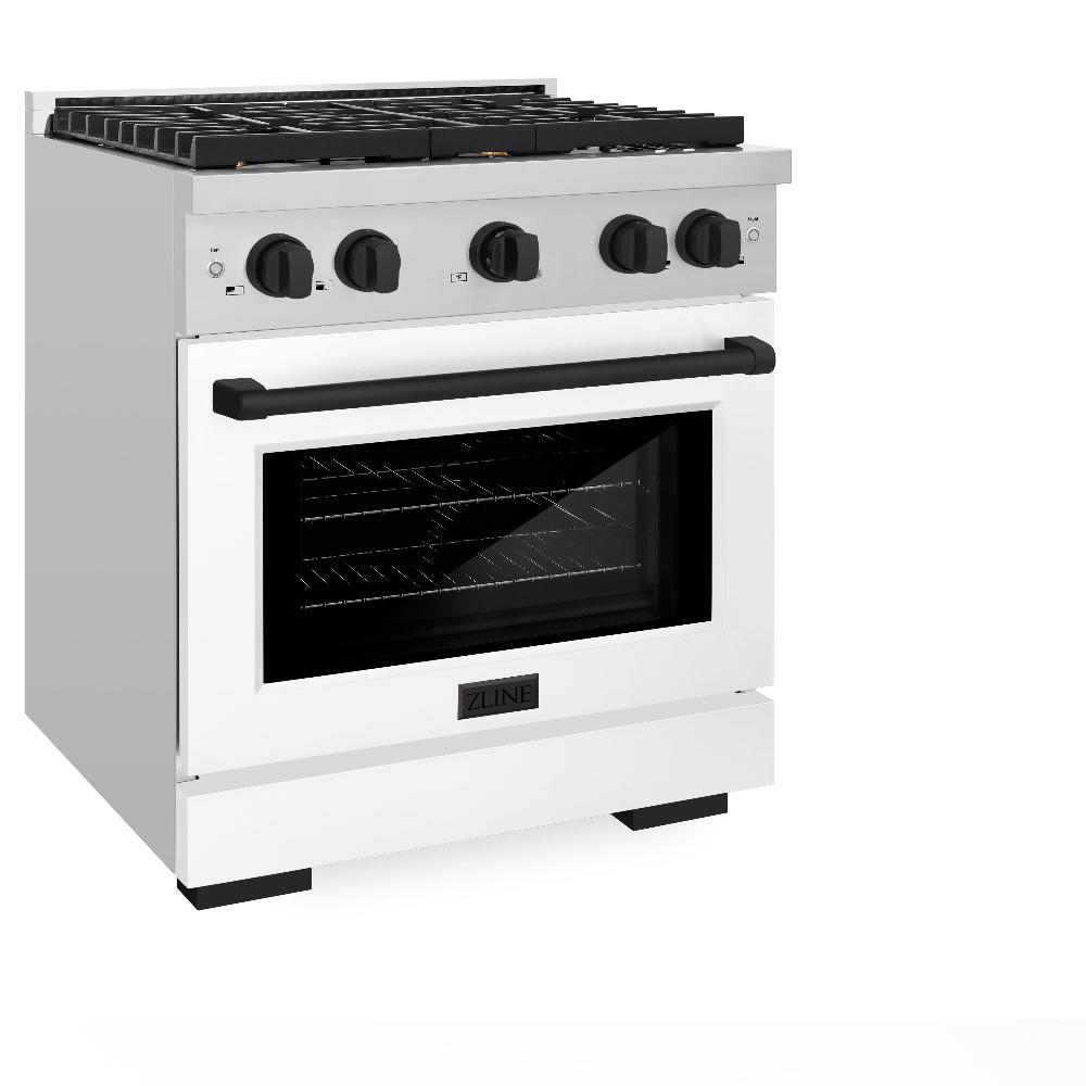 ZLINE Autograph Edition Paramount 30-inch range in stainless steel with white matte door and matte black accents SDRZ-WM-30-MB, view 3