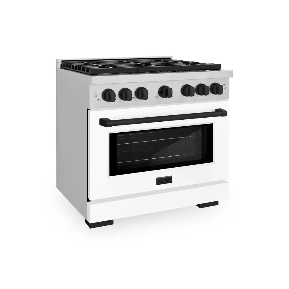 ZLINE Autograph Edition Paramount 36-inch range in stainless steel with white matte door and matte black accents SDRZ-WM-36-MB