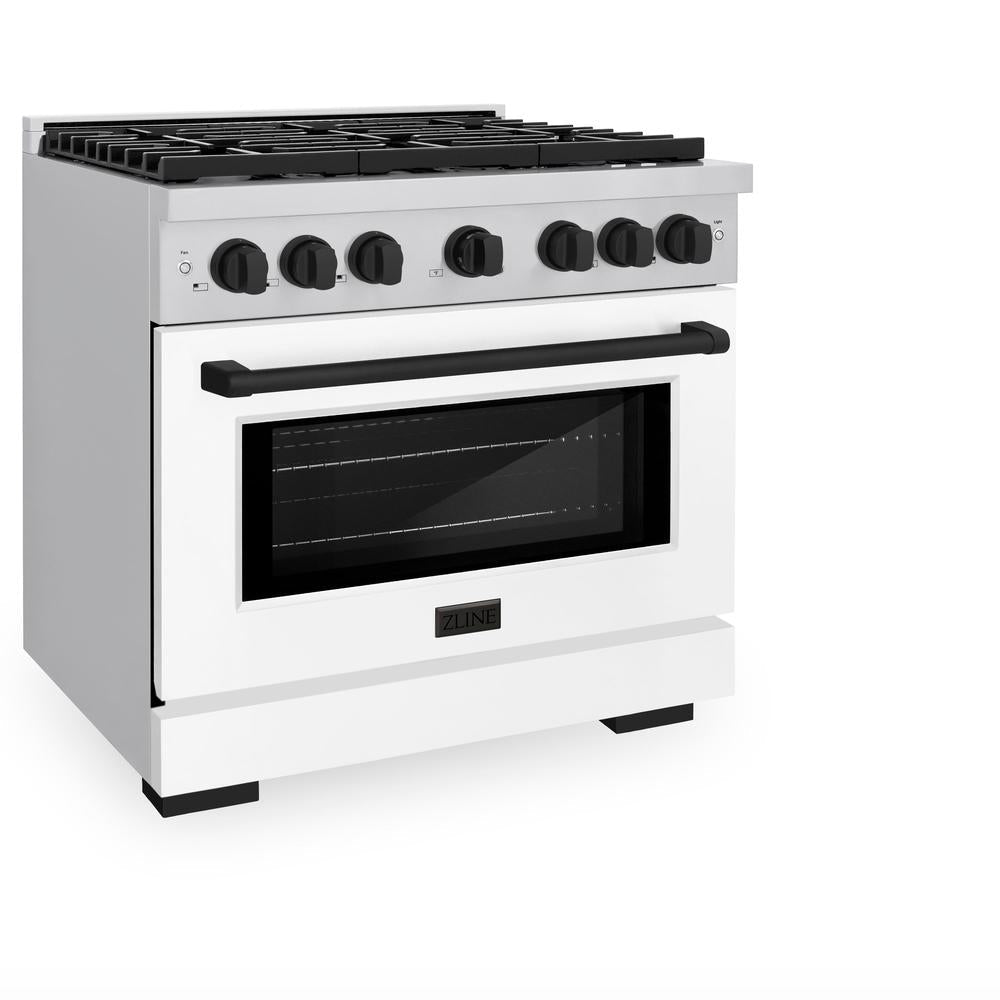 ZLINE Autograph Edition Paramount 36-inch range in stainless steel with white matte door and matte black accents SDRZ-WM-36-MB, view 3