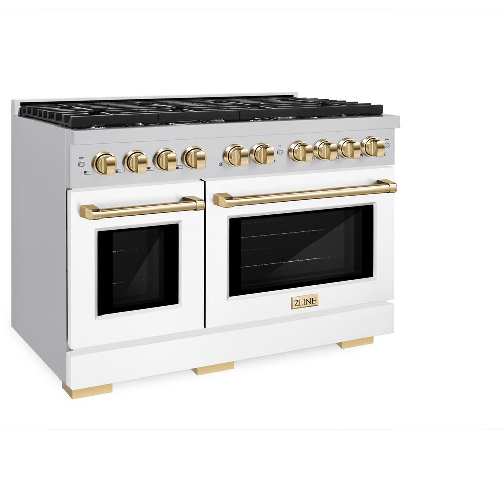 ZLINE Autograph Edition Paramount 48-inch range in stainless steel with white matte door and polished gold accents SDRZ-WM-48-G, view 5