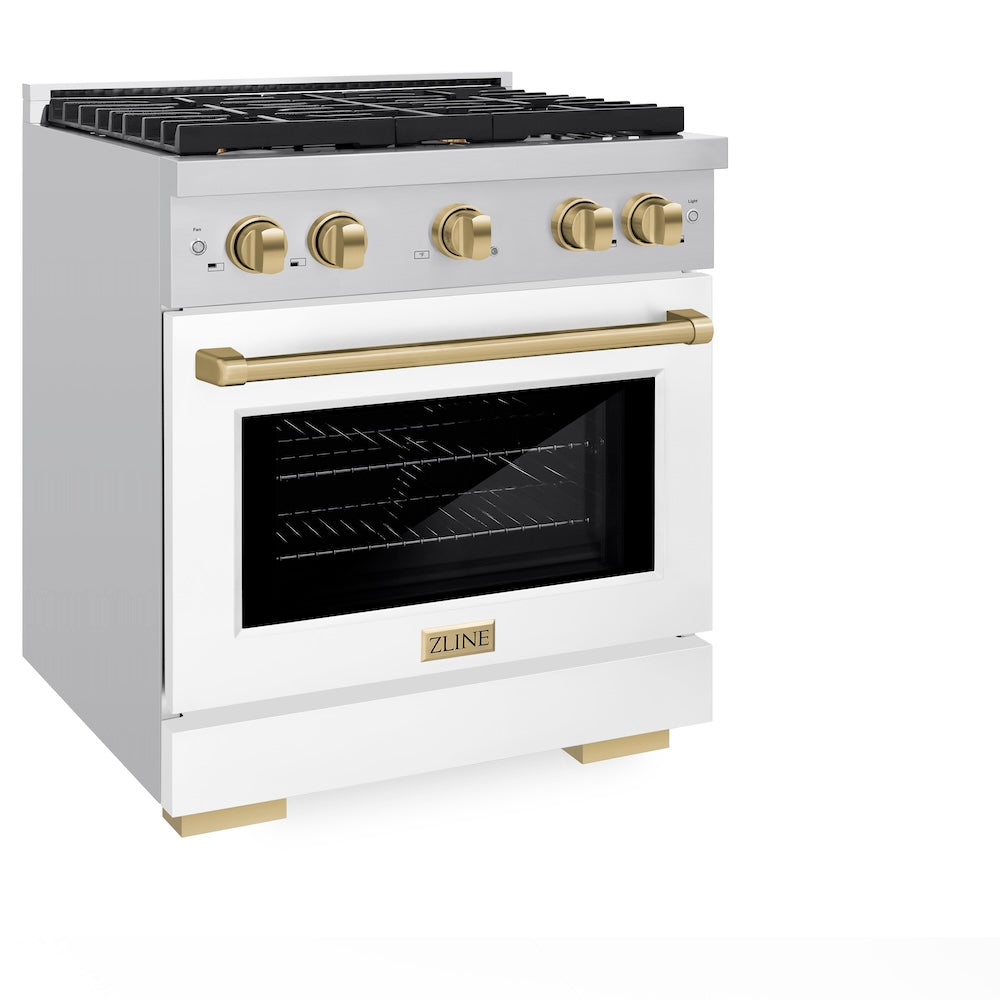 ZLINE Autograph Edition Paramount 30-inch range in stainless steel with white matte door and champagne bronze accents SGRZ-WM-30-CB, view 3