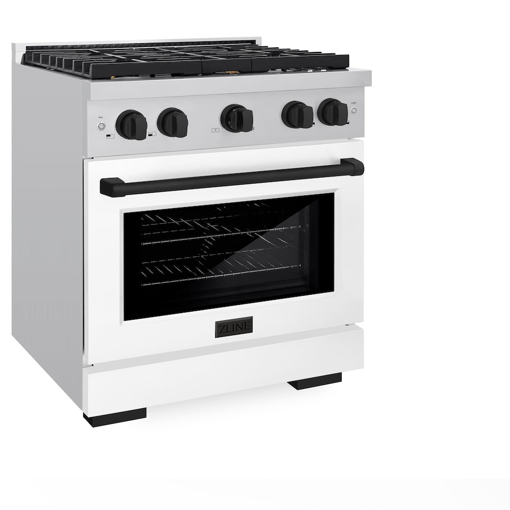 ZLINE Autograph Edition Paramount 30-inch range in stainless steel with white matte door and matte black accents SGRZ-WM-30-MB, view 3