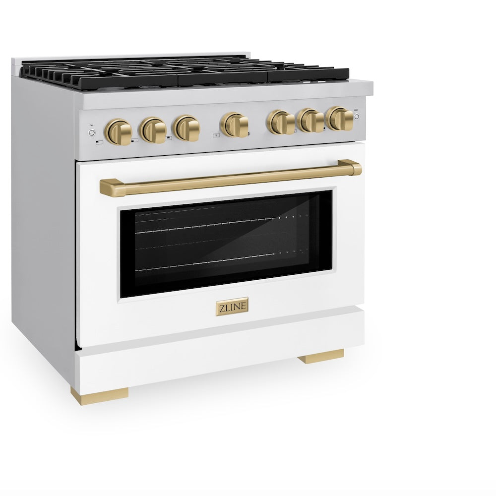 ZLINE Autograph Edition Paramount 36-inch range in stainless steel with white matte door and champagne bronze accents SGRZ-WM-36-CB, view 3