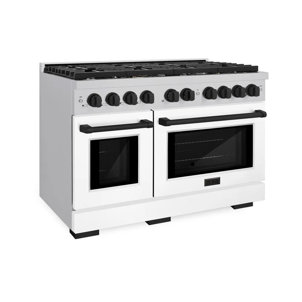 ZLINE Autograph Edition Paramount 48-inch range in stainless steel with white matte door and matte black accents SGRZ-WM-48-MB