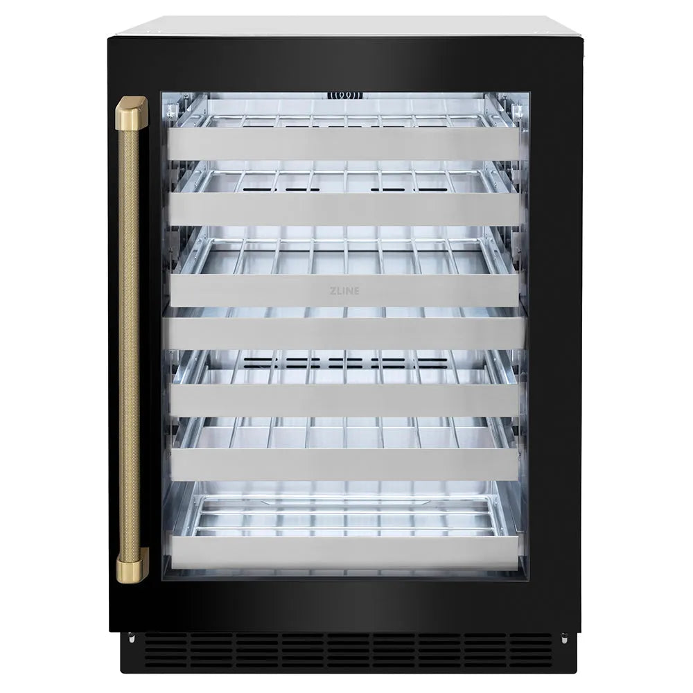 ZLINE Autograph Edition Touchstone 24-inch wine cooler in black stainless steel and champagne bronze accents RWDOZ-BS-24-KCB