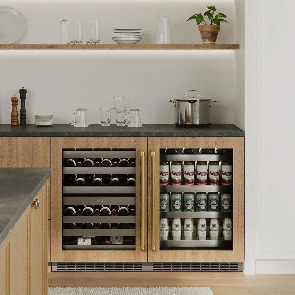 ZLINE Autograph Edition Touchstone 24-inch wine cooler, panel ready and champagne bronze accents RWDPOZ-24-CB, view 2