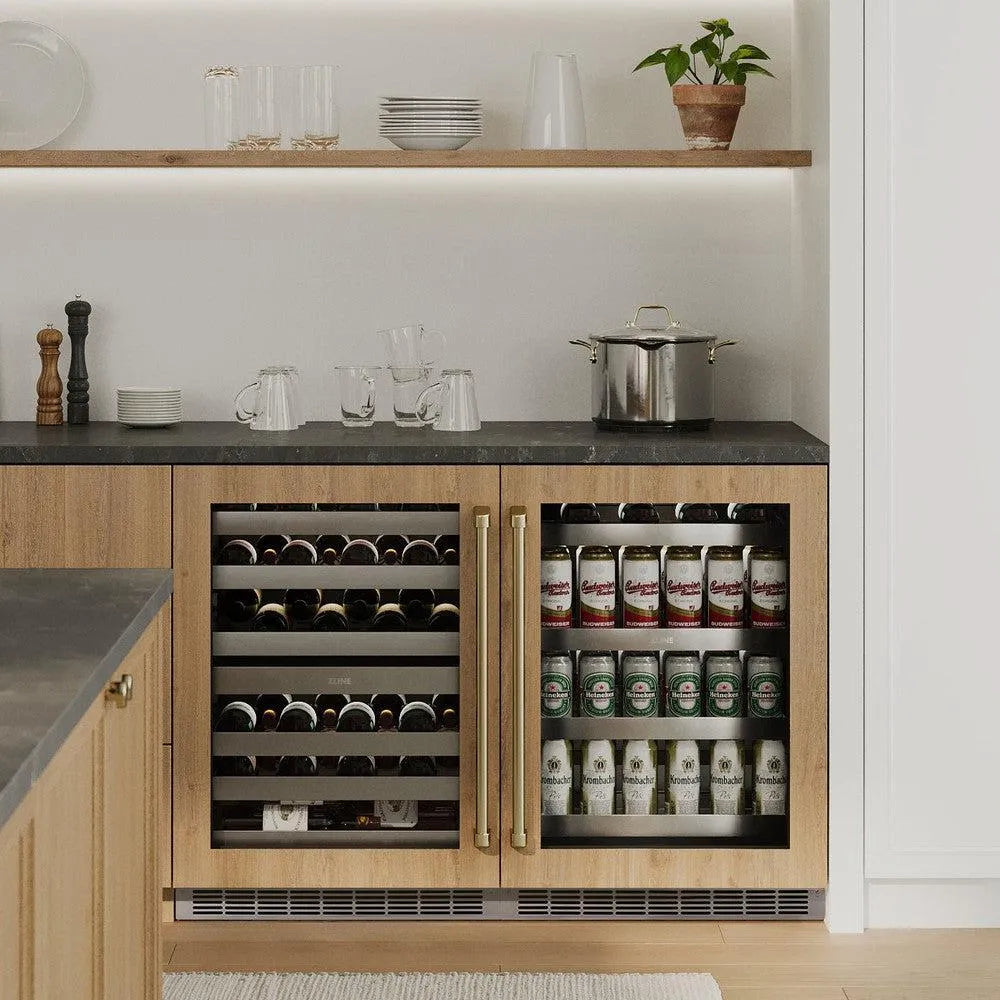 ZLINE Autograph Edition Touchstone 24-inch wine cooler, panel ready and polished gold accents RWDPOZ-24-G, view 2