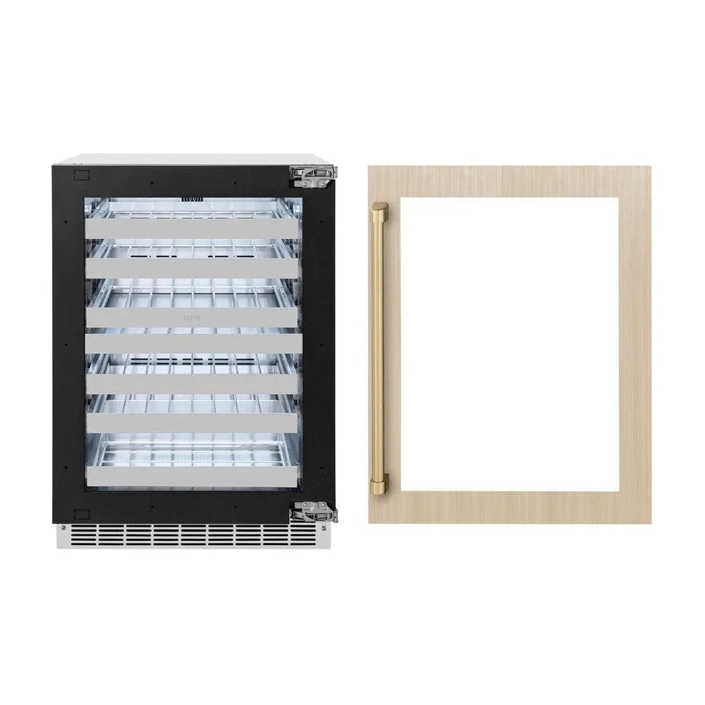 ZLINE Autograph Edition Touchstone 24-inch wine cooler, panel ready and champagne bronze accents RWDPOZ-24-CB