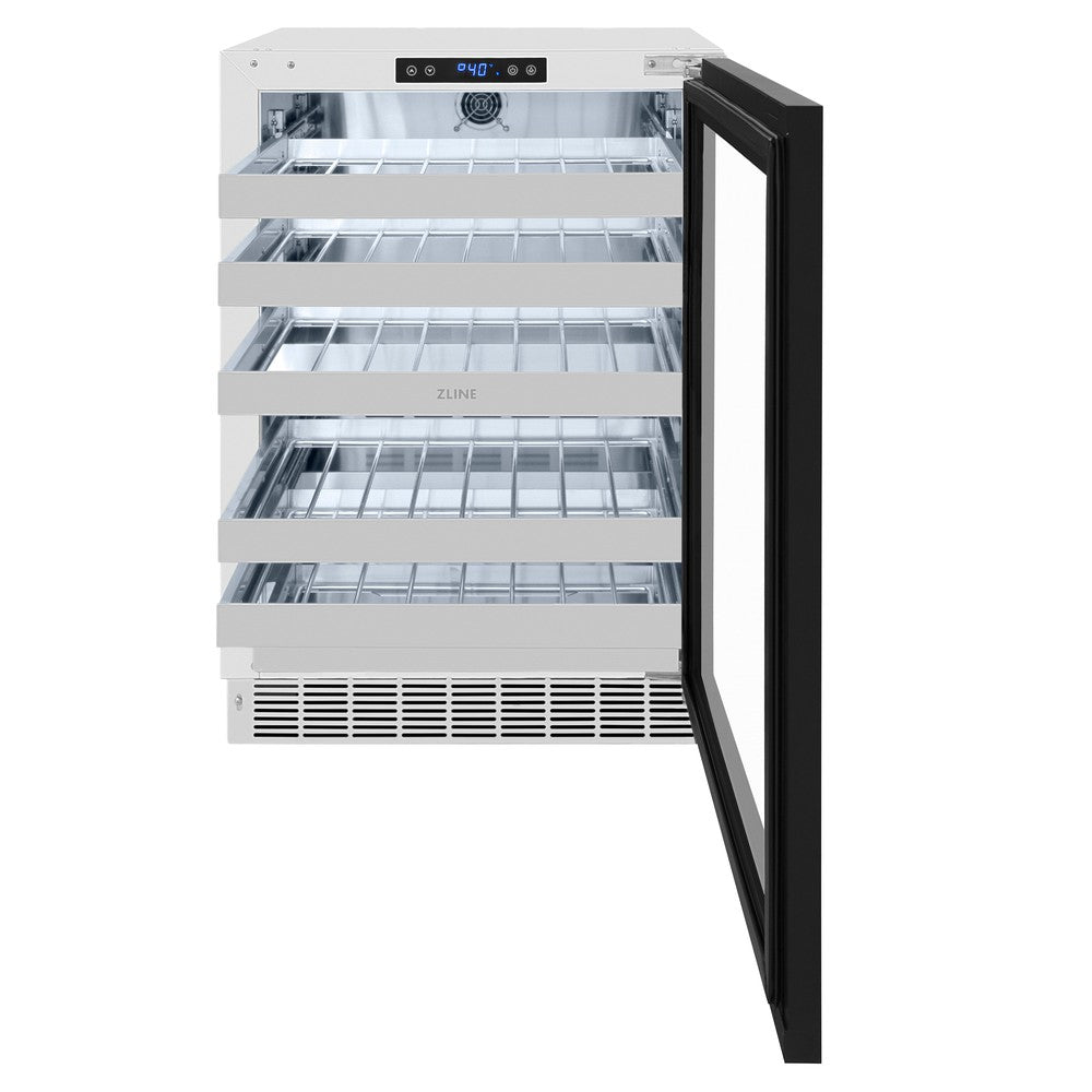 ZLINE Autograph Edition Touchstone 24-inch wine cooler, panel ready and champagne bronze accents RWDPOZ-24-CB, front view