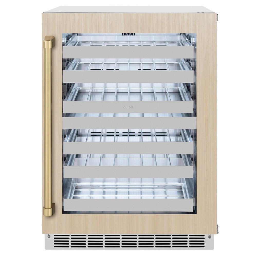 ZLINE Autograph Edition Touchstone 24-inch wine cooler, panel ready and champagne bronze accents RWDPOZ-24-CB, view 3