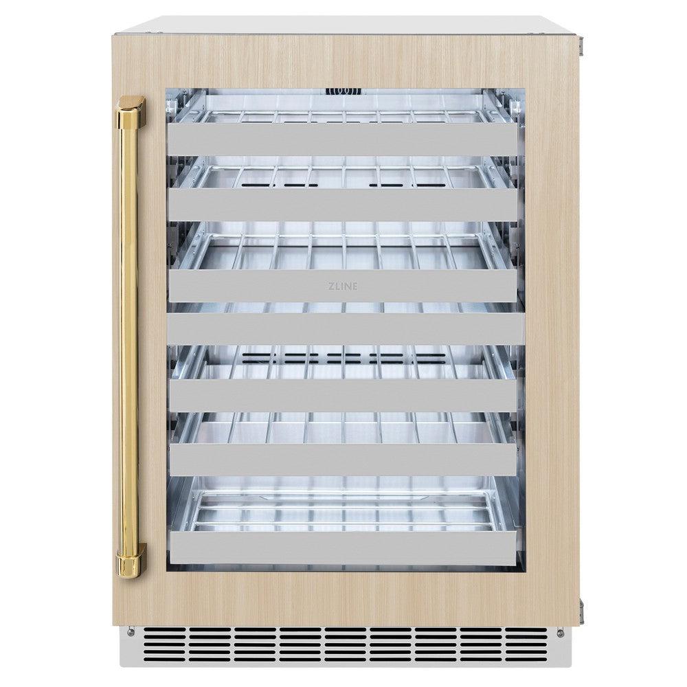 ZLINE Autograph Edition Touchstone 24-inch wine cooler, panel ready and polished gold accents RWDPOZ-24-G, view 3