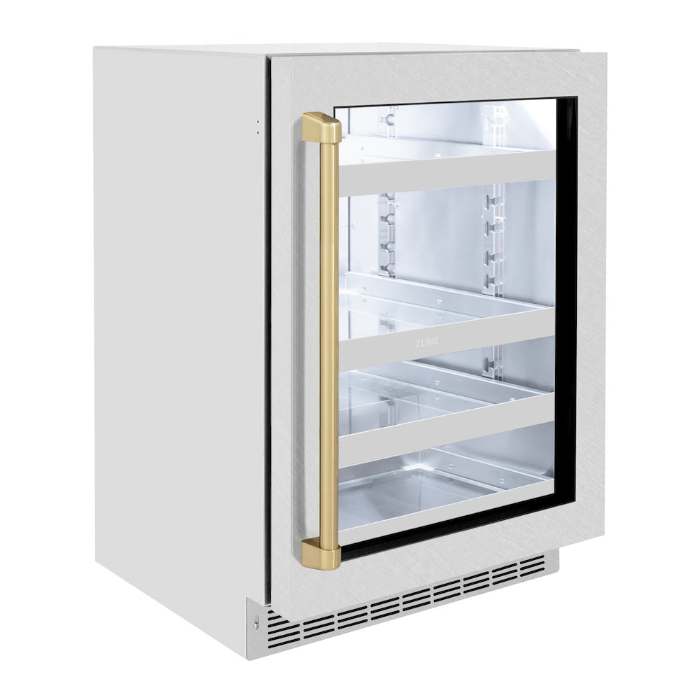 ZLINE Autograph Edition Touchstone 24-inch beverage fridge in satin stainless steel and champagne bronze accents RBSOZ-SN-24-CB, view 5
