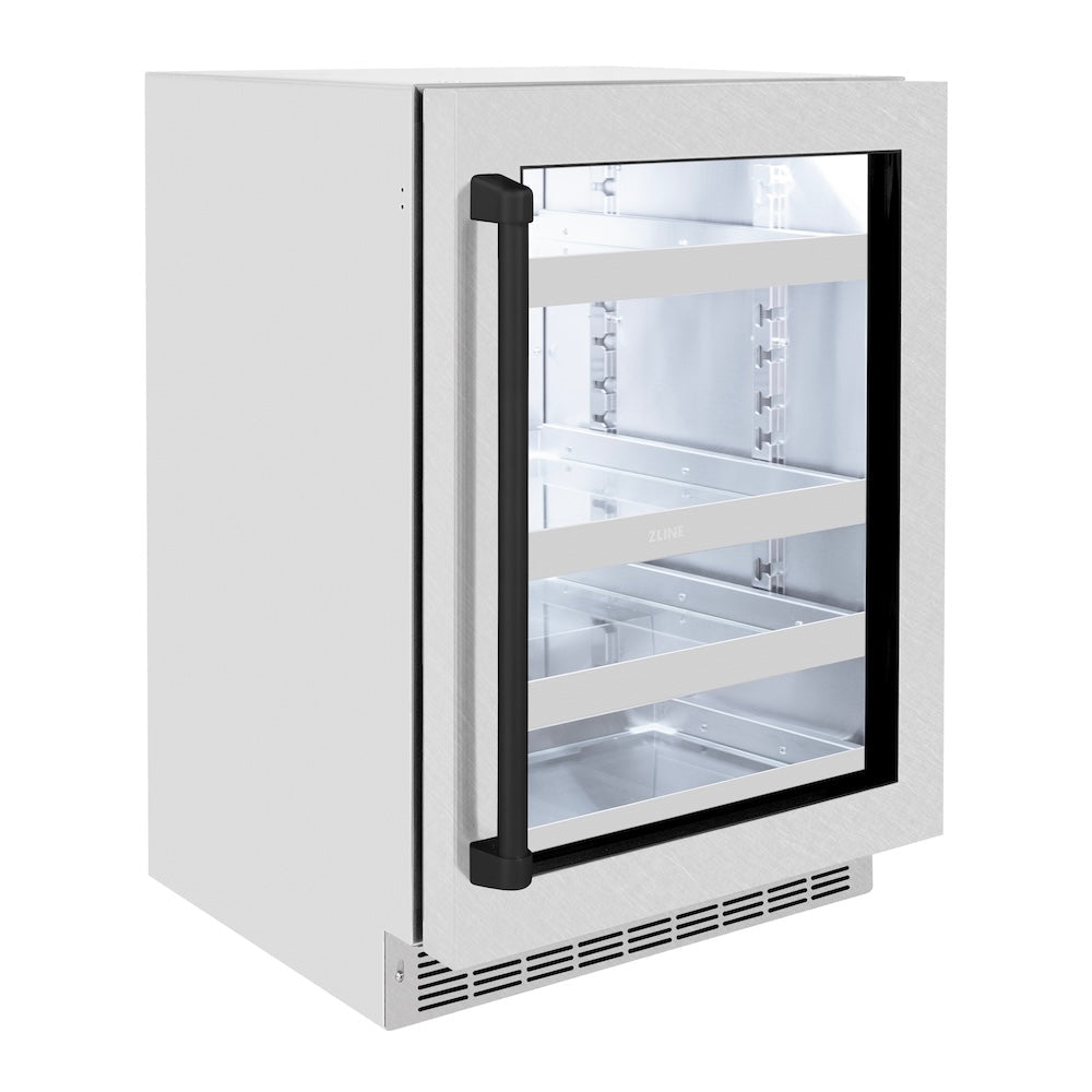 ZLINE Autograph Edition Touchstone 24-inch beverage fridge in satin stainless steel and matte black accents RBSOZ-SN-24-MB, view 5
