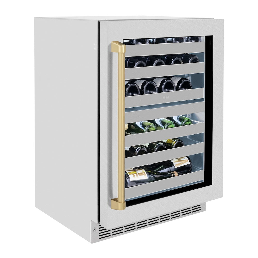 ZLINE Autograph Edition Touchstone 24-inch wine cooler in satin stainless steel and champagne bronze accents RWDOZ-SN-24-CB, view 4