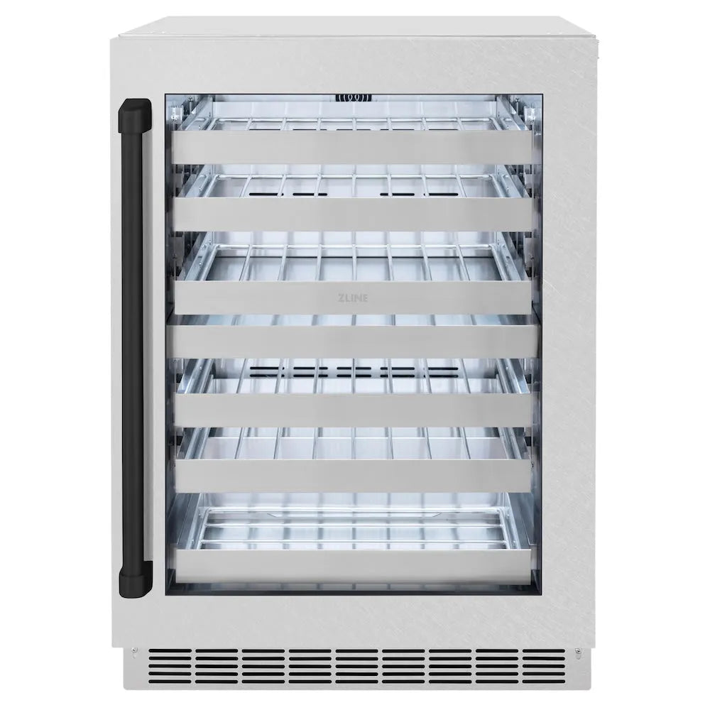 ZLINE Autograph Edition Touchstone 24-inch wine cooler in satin stainless steel and matte black accents RWDOZ-SN-24-MB