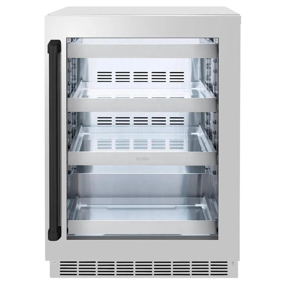 ZLINE Autograph Edition Touchstone 24-inch beverage fridge in stainless steel and matte black accents RBSOZ-GS-24-MB