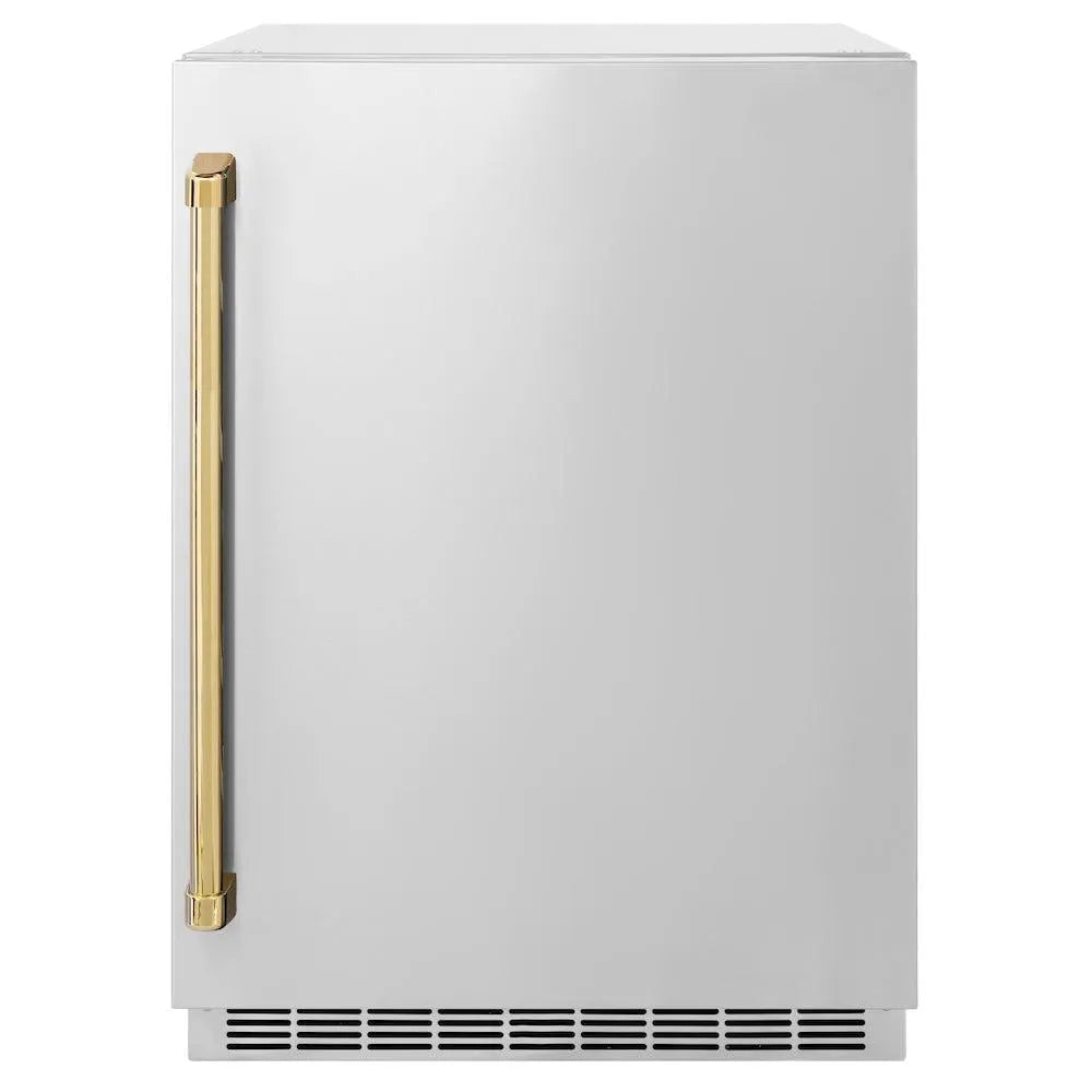 ZLINE Autograph Edition Touchstone 24-inch beverage fridge in stainless steel and polished gold accents RBSOZ-ST-24-G