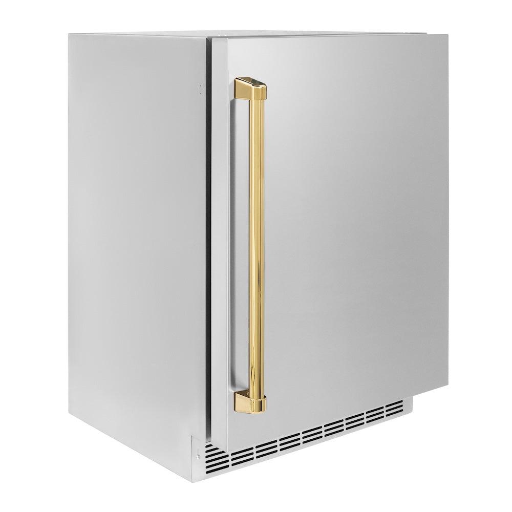 ZLINE Autograph Edition Touchstone 24-inch beverage fridge in stainless steel and polished gold accents RBSOZ-ST-24-G, view 4