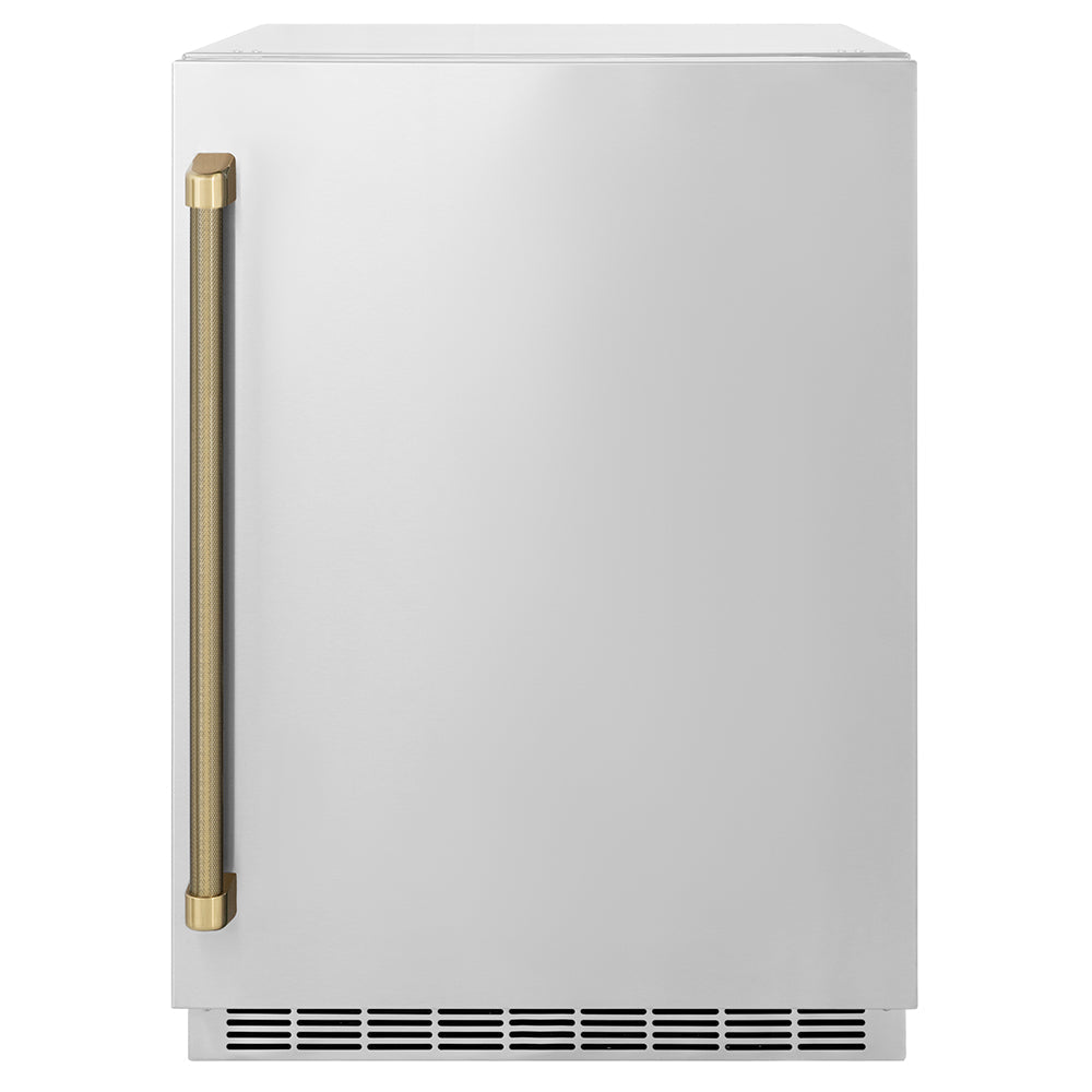 ZLINE Autograph Edition Touchstone 24-inch beverage fridge in stainless steel and champagne bronze accents RBSOZ-ST-24-KCB