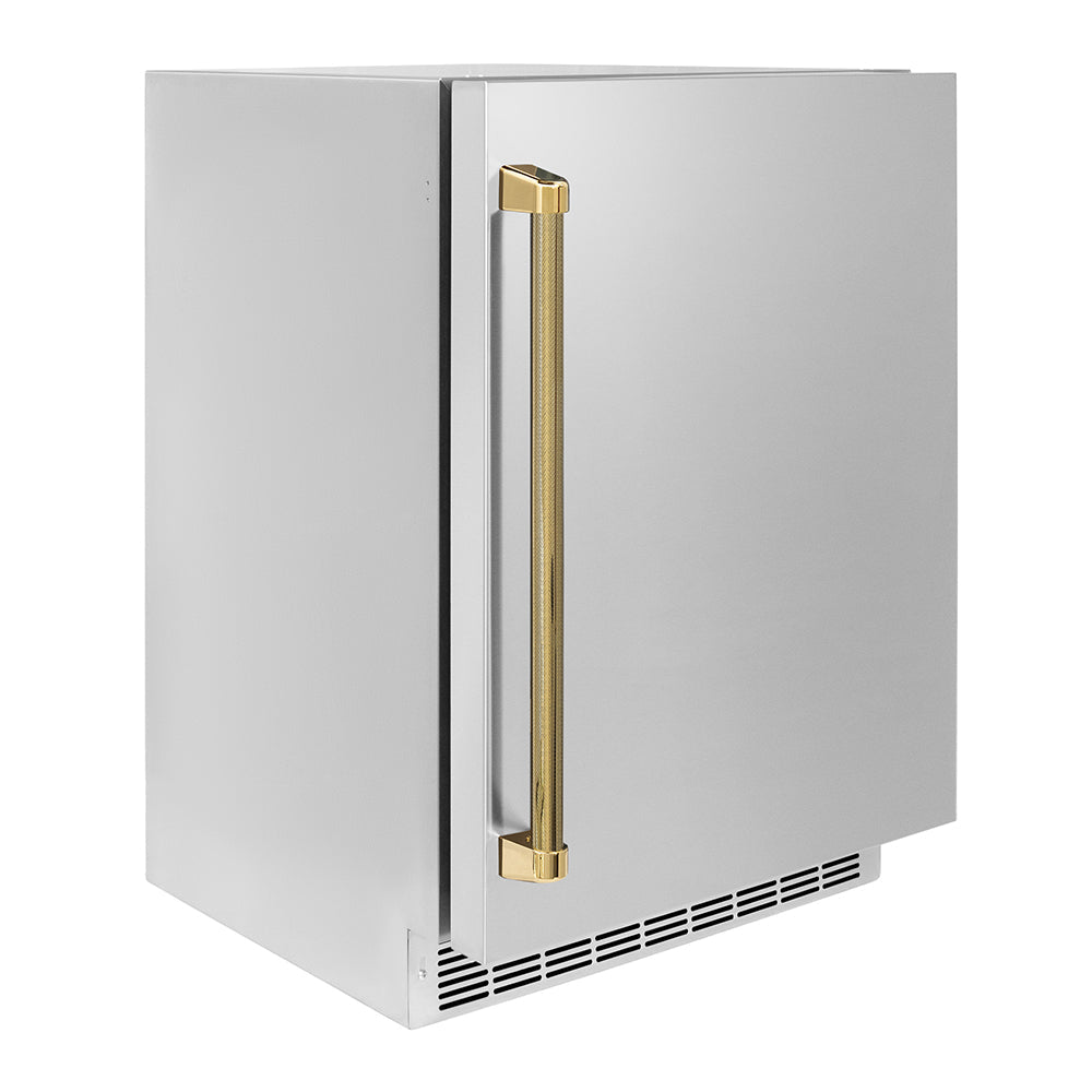 ZLINE Autograph Edition Touchstone 24-inch beverage fridge in stainless steel and polished gold accents RBSOZ-ST-24-KG, view 3