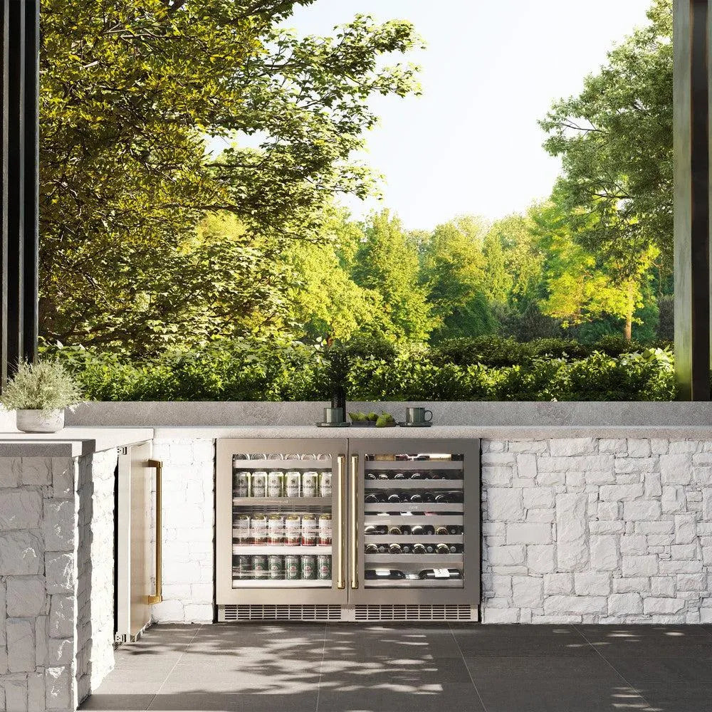 ZLINE Autograph Edition Touchstone 24-inch wine cooler in stainless steel and polished gold accents RWDOZ-GS-24-G, view 2