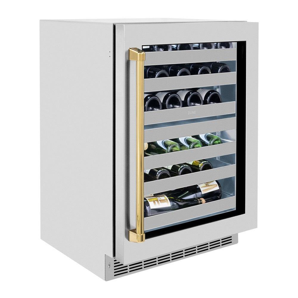 ZLINE Autograph Edition Touchstone 24-inch wine cooler in stainless steel and polished gold accents RWDOZ-GS-24-G, view 5