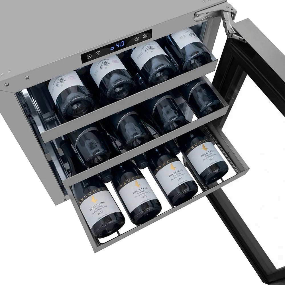 ZLINE Autograph Edition Touchstone 24-inch wine cooler in stainless steel and champagne bronze accents RWDOZ-GS-24-KCB, detail