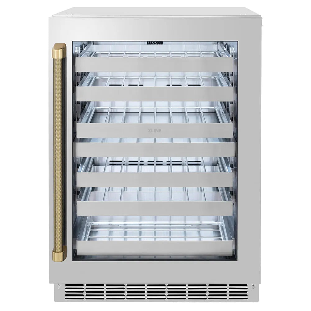 ZLINE Autograph Edition Touchstone 24-inch wine cooler in stainless steel and champagne bronze accents RWDOZ-GS-24-KCB
