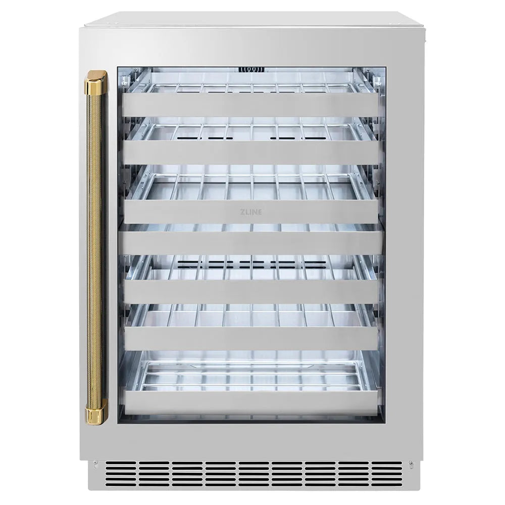 ZLINE Autograph Edition Touchstone 24-inch wine cooler in stainless steel and polished gold accents RWDOZ-GS-24-KG