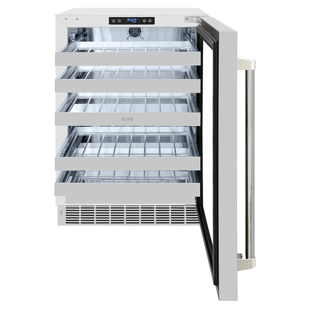 ZLINE Autograph Edition Touchstone 24-inch wine cooler in stainless steel and polished nickel accents RWDOZ-GS-24-KPN, front view