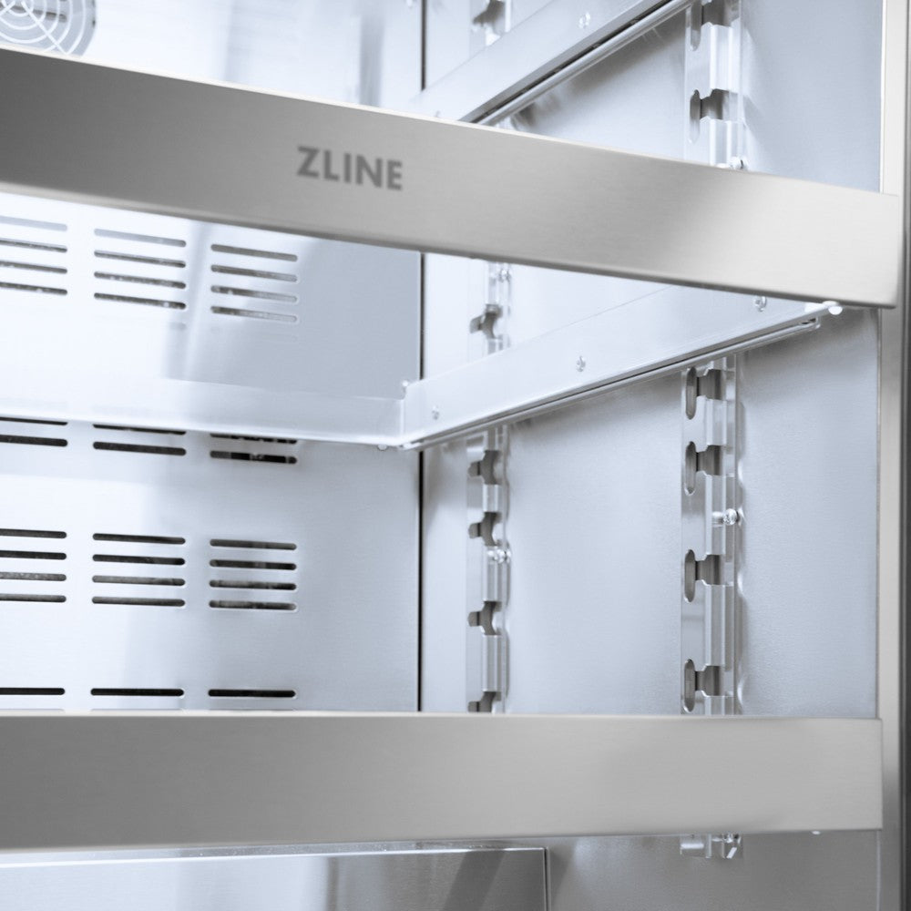 ZLINE Autograph Edition Touchstone 24-inch beverage fridge in stainless steel with white matte door and matte black accents RBSOZ-WM-24-MB, detail