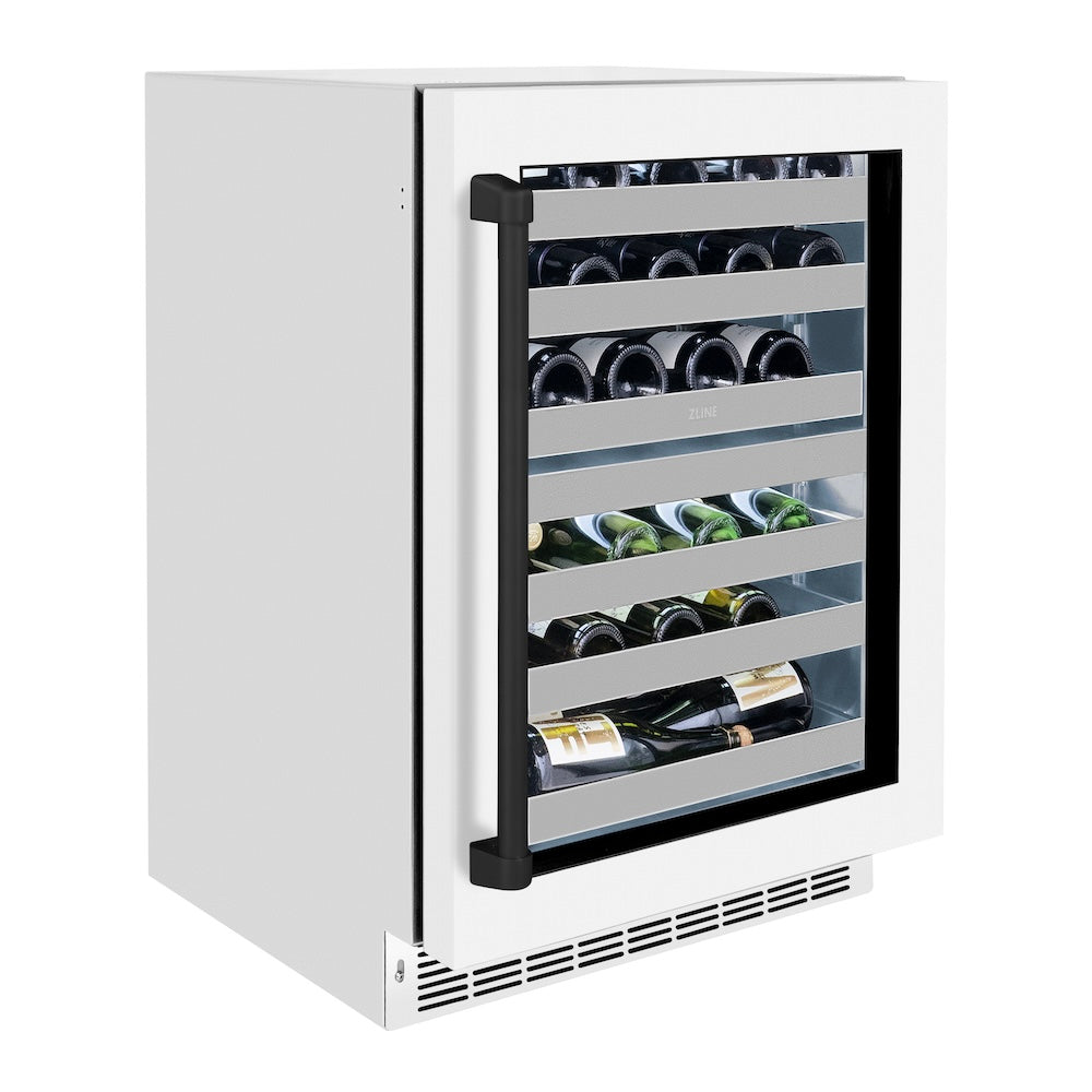 ZLINE Autograph Edition Touchstone 24-inch wine cooler in white matte and matte black accents RWDOZ-WM-24-MB, view 4