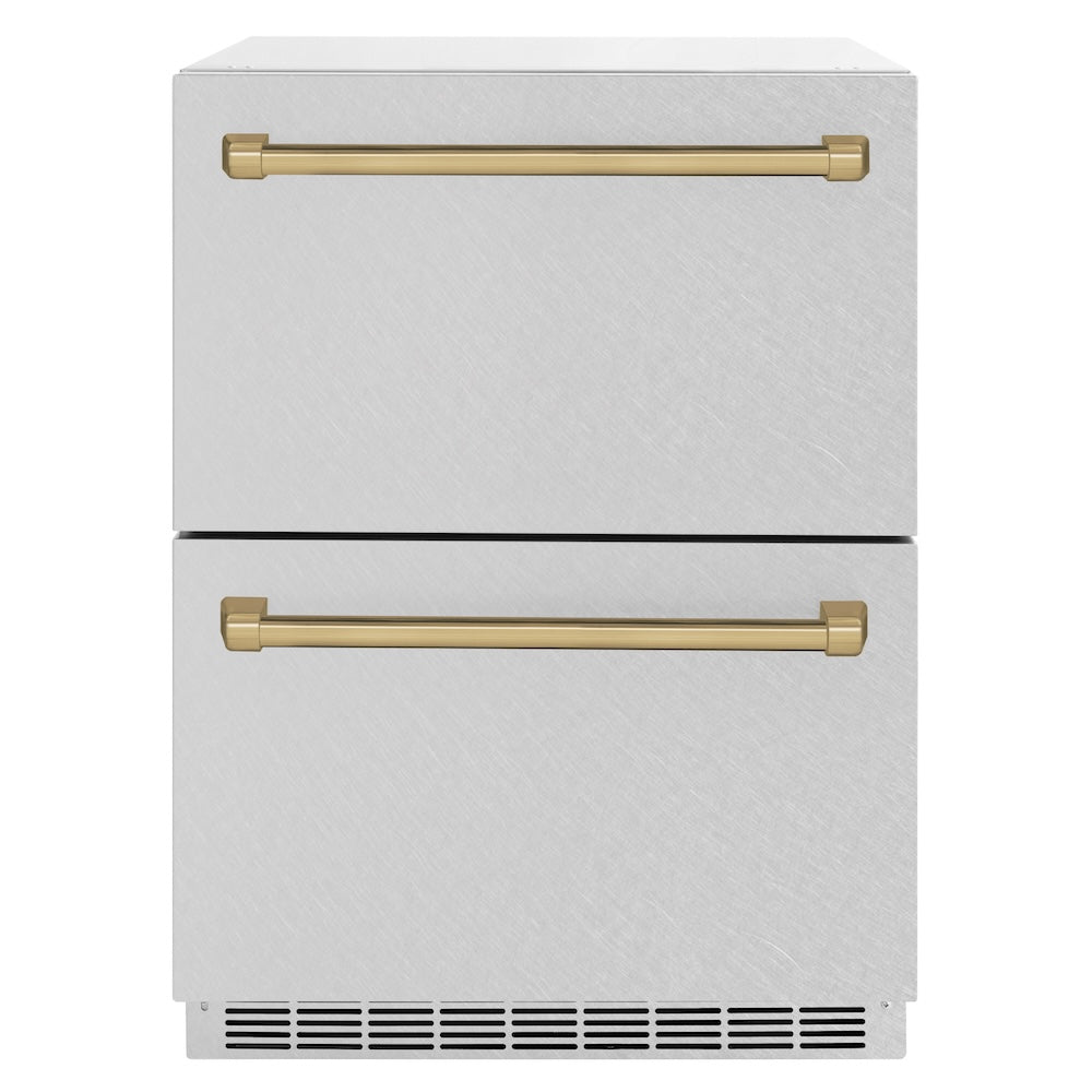 ZLINE Autograph Edition Touchstone 24-inch refrigerator in satin stainless steel and champagne bronze accents RDSOZ-SN-24-CB