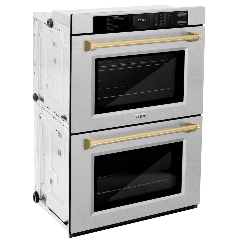 ZLINE Autograph Edition Professional 30-inch wall oven in satin stainless steel and champagne bronze accents WADSZ-30-CB, side view