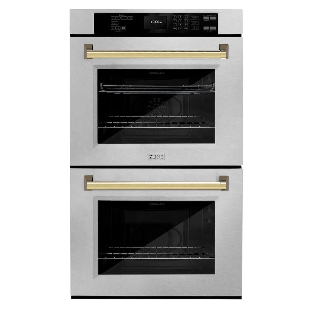 ZLINE Autograph Edition Professional 30-inch wall oven in satin stainless steel and polished gold accents WADSZ-30-G