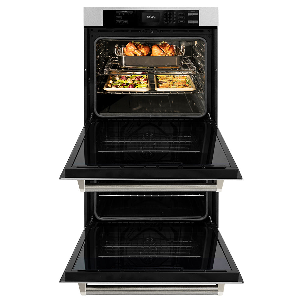 ZLINE Autograph Edition Professional 30-inch wall oven in satin stainless steel and polished nickel accents WADSZ-30-KPN, front view