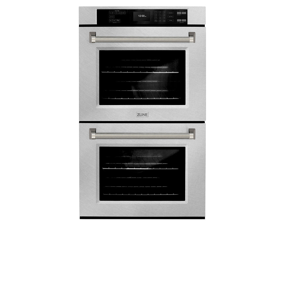 ZLINE Autograph Edition Professional 30-inch wall oven in satin stainless steel and polished nickel accents WADSZ-30-KPN, front view