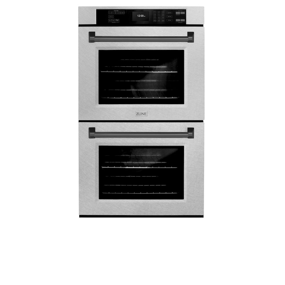 ZLINE Autograph Edition Professional 30-inch wall oven in satin stainless steel and matte black accents WADSZ-30-MB, front view