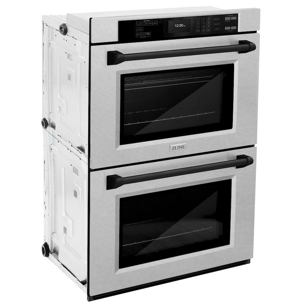 ZLINE Autograph Edition Professional 30-inch wall oven in satin stainless steel and matte black accents WADSZ-30-MB, side view